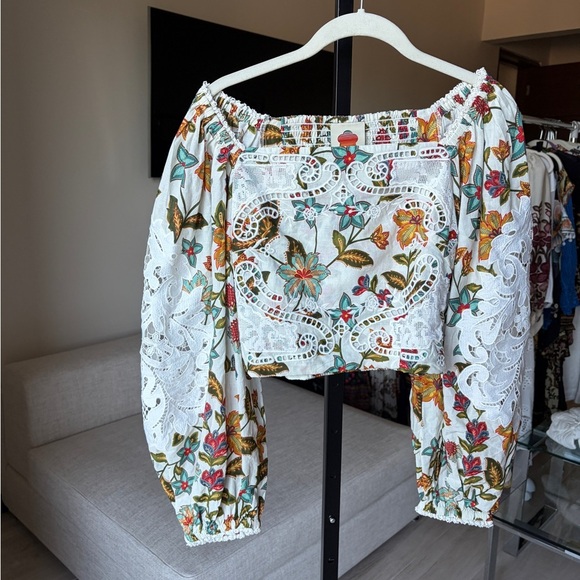 Farm Rio: Off-White Botanicals Lace Blouse - Picture 7 of 9